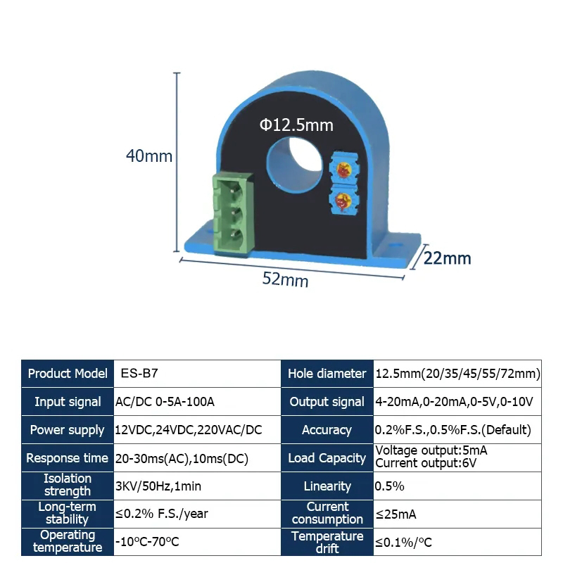 Cảm Biến Dòng Điện ac 100a Đầu Ra 20mm 4-20ma 0-20ma 0-5v 10v