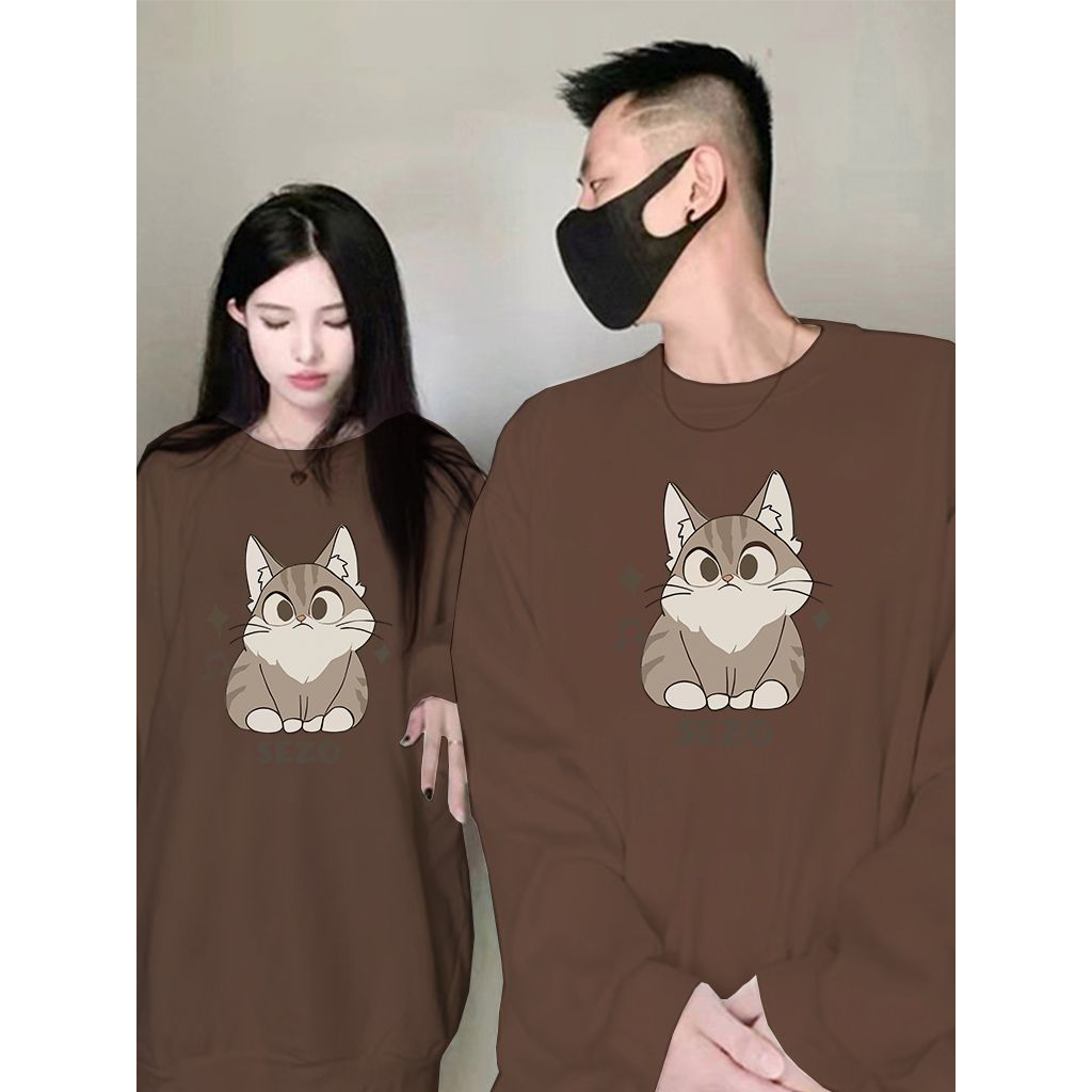 ihkke Áo hoodie 100% cotton Tay Dài Dáng Rộng In Hình Mèo Thời Trang Đường Phố Cho Cặp Đôi 2023 Mới