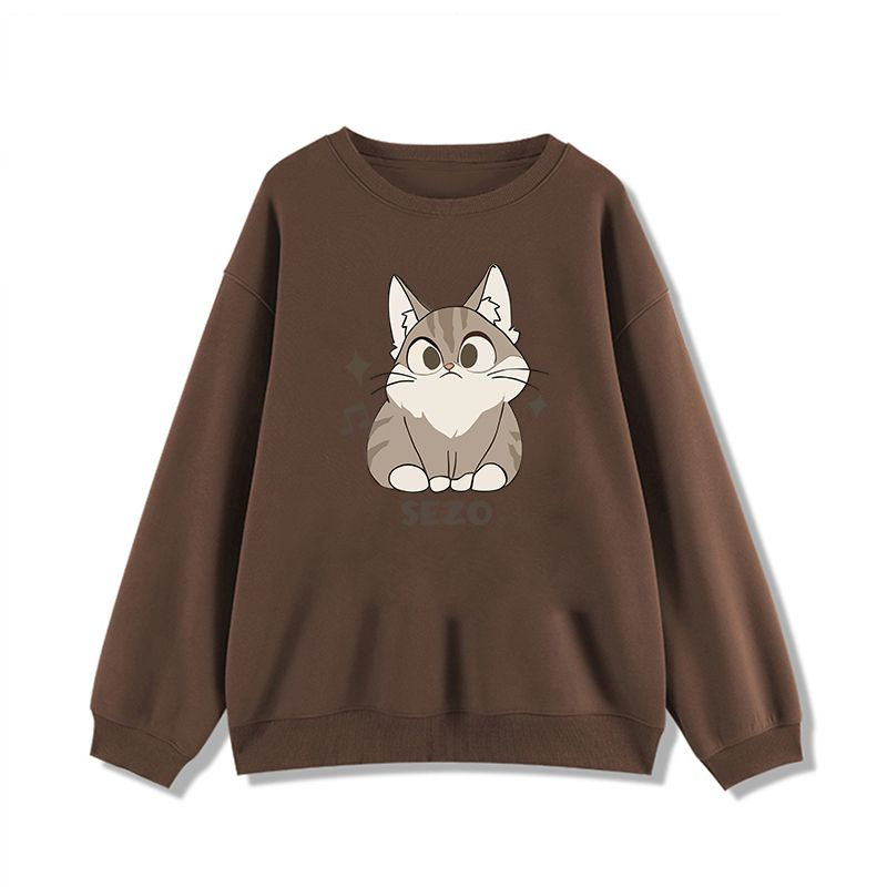 Ihkke Áo hoodie 100% cotton Tay Dài Dáng Rộng In Hình Mèo Thời Trang Đường Phố Cho Cặp Đôi 2023 Mới