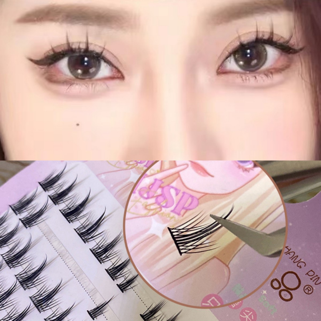 Sweet Mint Hộp lông mi giả 10 hàng dáng gai lúa mì dày dặn tự nhiên có keo và nhíp