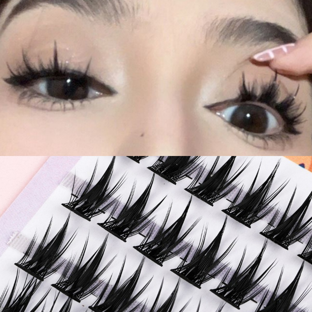 Sweet Mint Hộp lông mi giả 10 hàng dáng gai lúa mì dày dặn tự nhiên có keo và nhíp