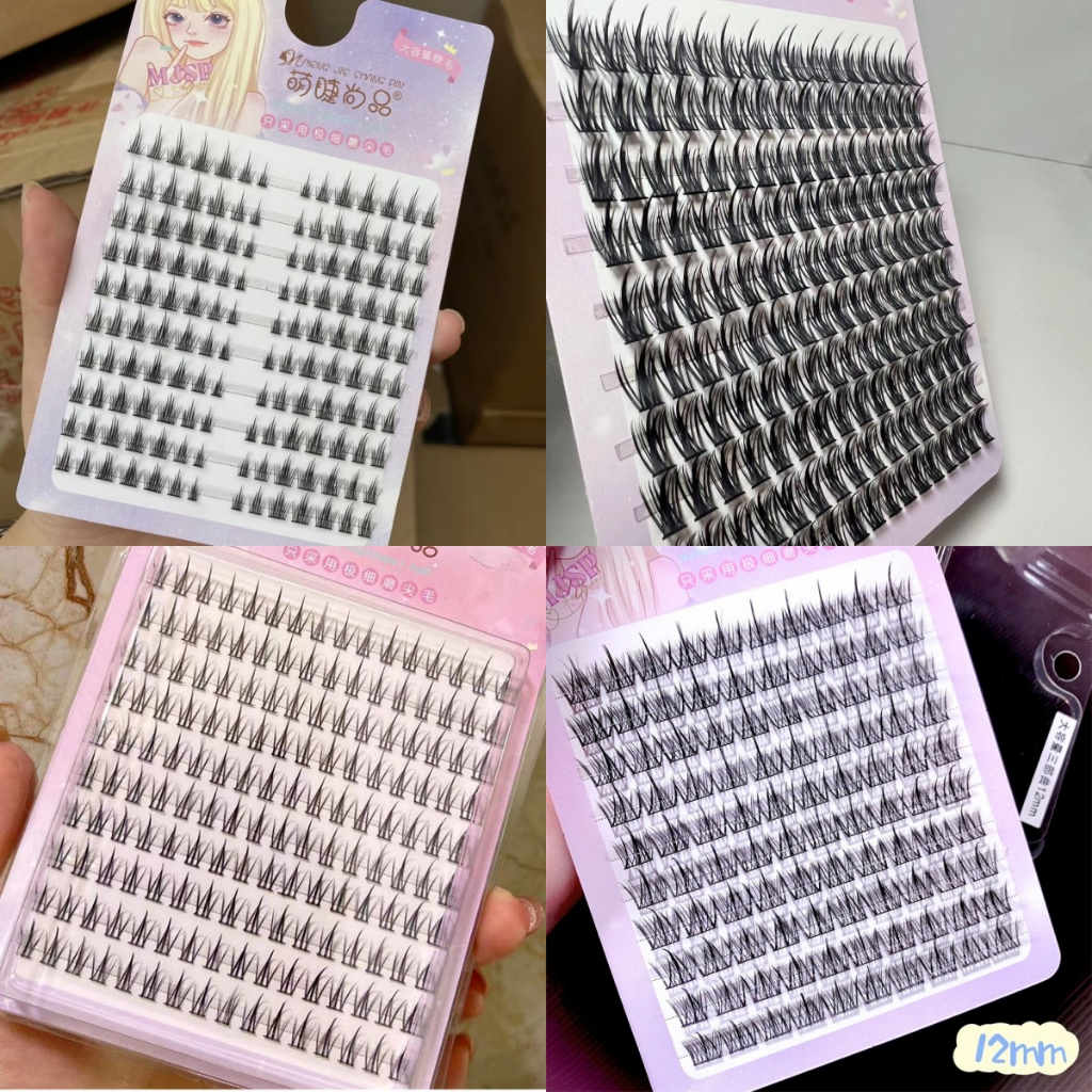 Sweet Mint Hộp lông mi giả 10 hàng dáng gai lúa mì dày dặn tự nhiên có keo và nhíp