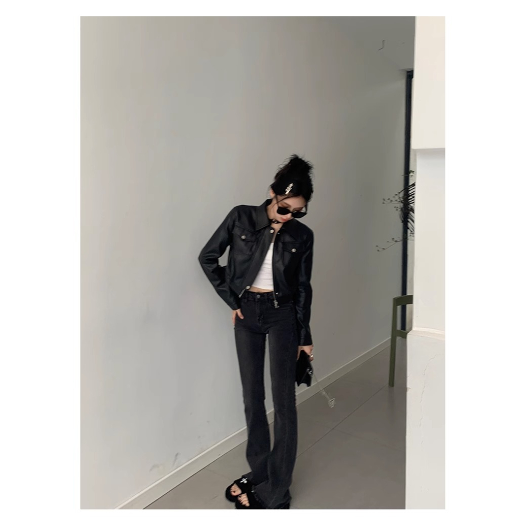 Áo Khoác Da pu Màu Nâu Cà Phê Phong Cách retro Cá Tính Cho Nữ