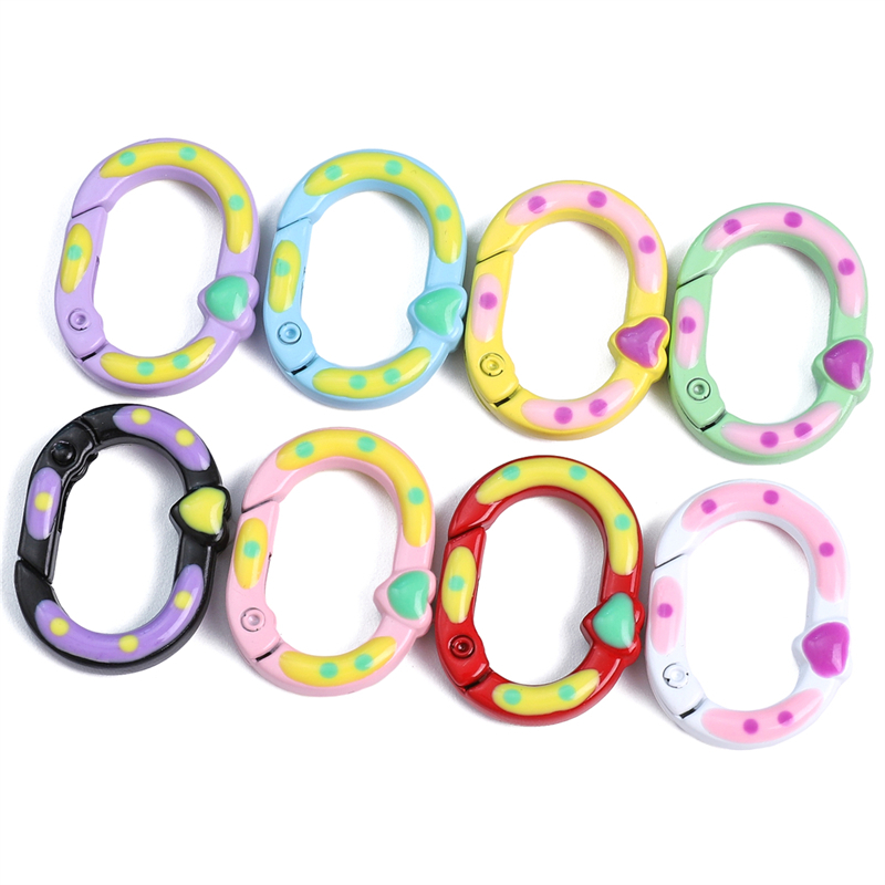 Móc Khóa Hình oval Hai Mặt Họa Tiết Chấm Bi Bằng Hợp Kim 20x28mm diy