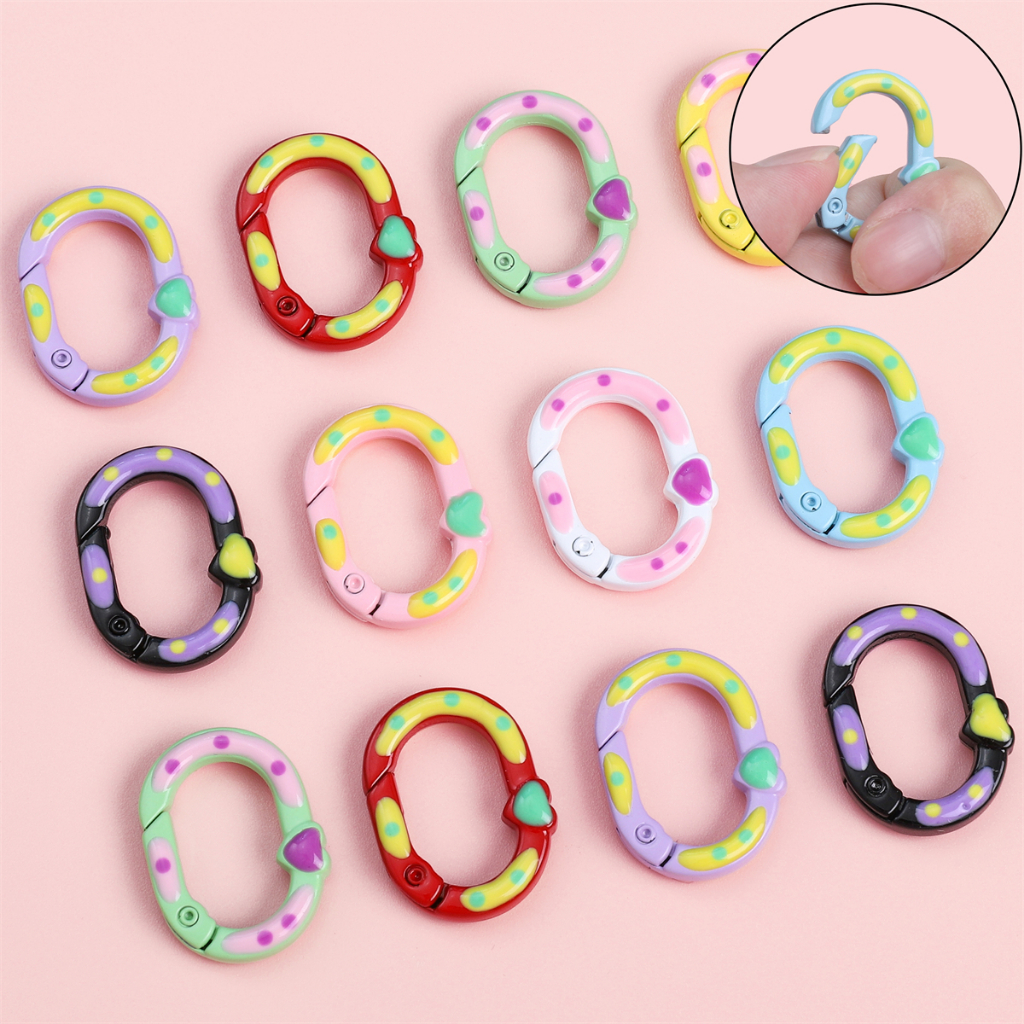 Móc Khóa Hình oval Hai Mặt Họa Tiết Chấm Bi Bằng Hợp Kim 20x28mm diy