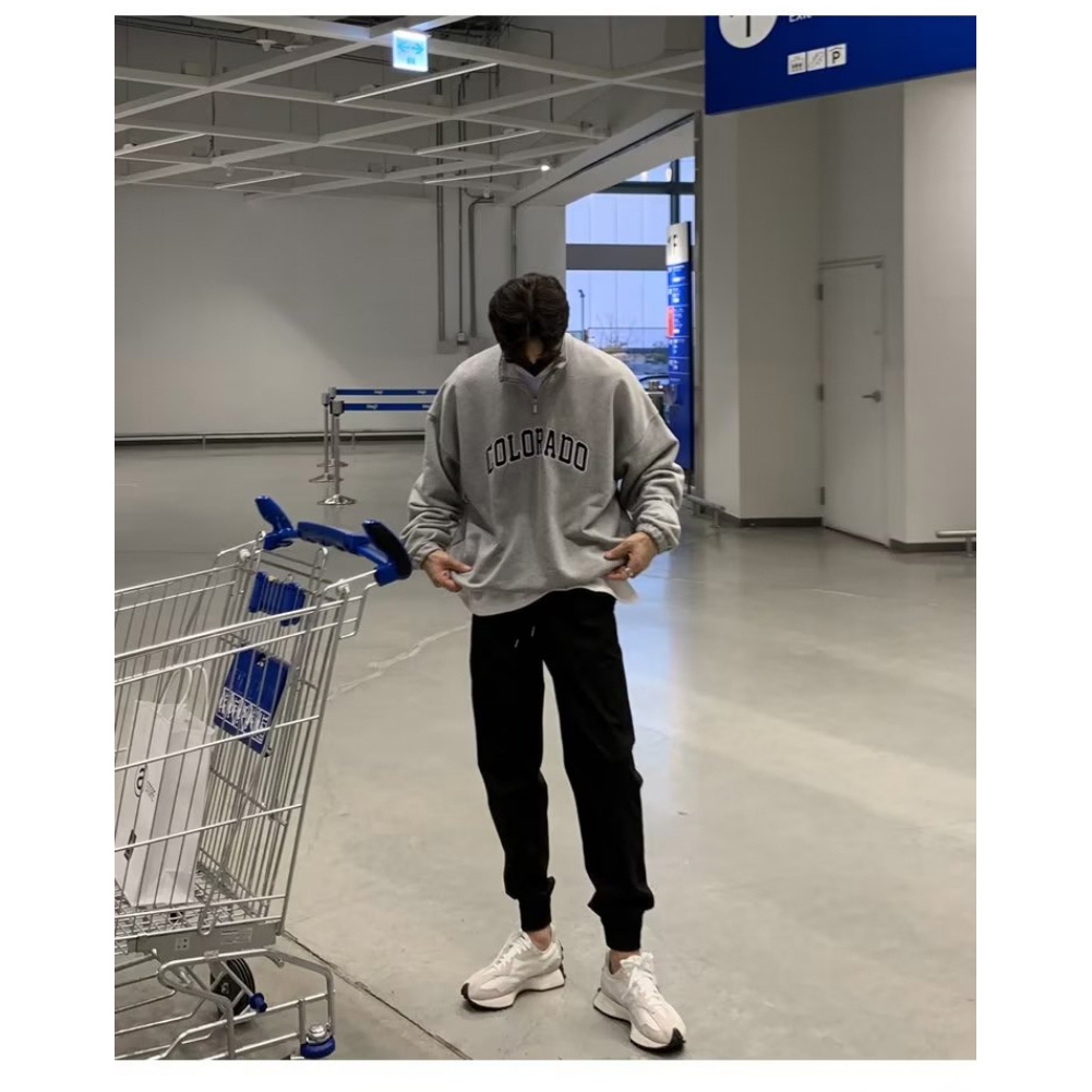 Magee Áo sweater Hàn Quốc Dáng Rộng Có Khóa Kéo Thêu Chữ Cao Cấp Đơn Giản Cho Nam