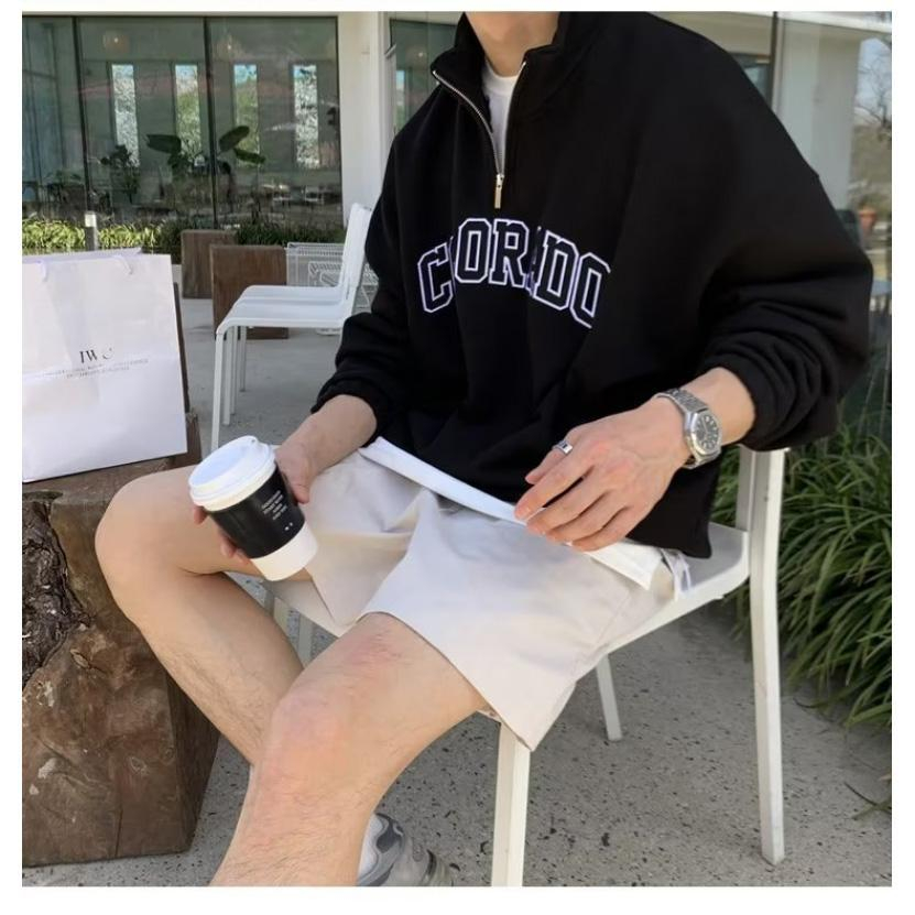 Magee Áo sweater Hàn Quốc Dáng Rộng Có Khóa Kéo Thêu Chữ Cao Cấp Đơn Giản Cho Nam