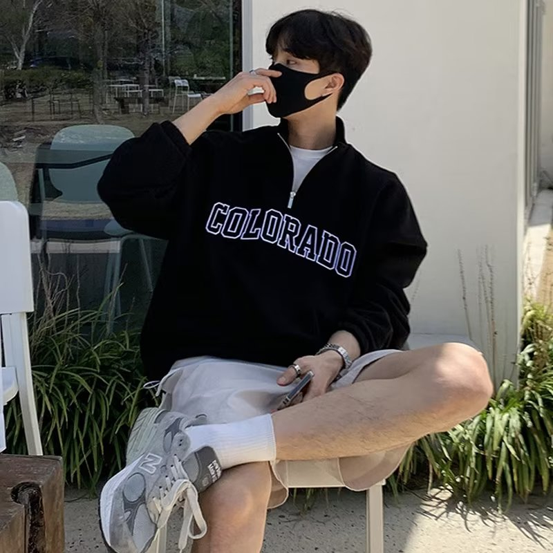 Magee Áo sweater Hàn Quốc Dáng Rộng Có Khóa Kéo Thêu Chữ Cao Cấp Đơn Giản Cho Nam