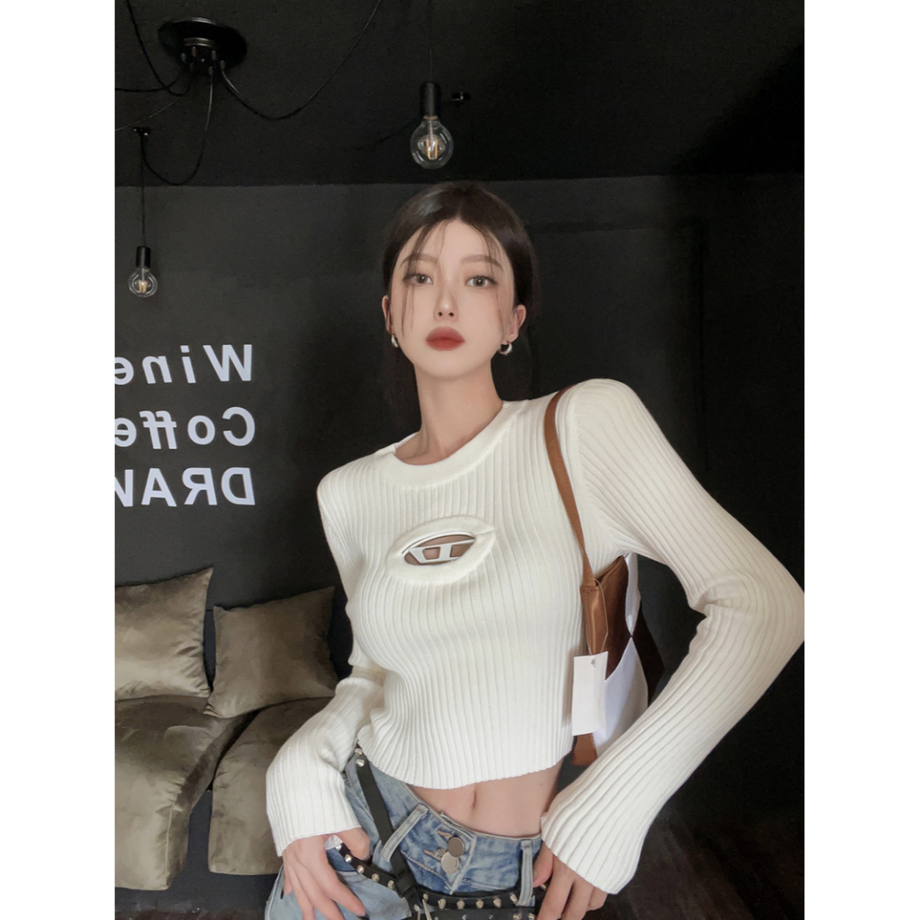 QADCOL Áo croptop Áo Dệt Kim Hai Màu Sắc Ôm Dáng Thời Trang Dành Cho Nữ