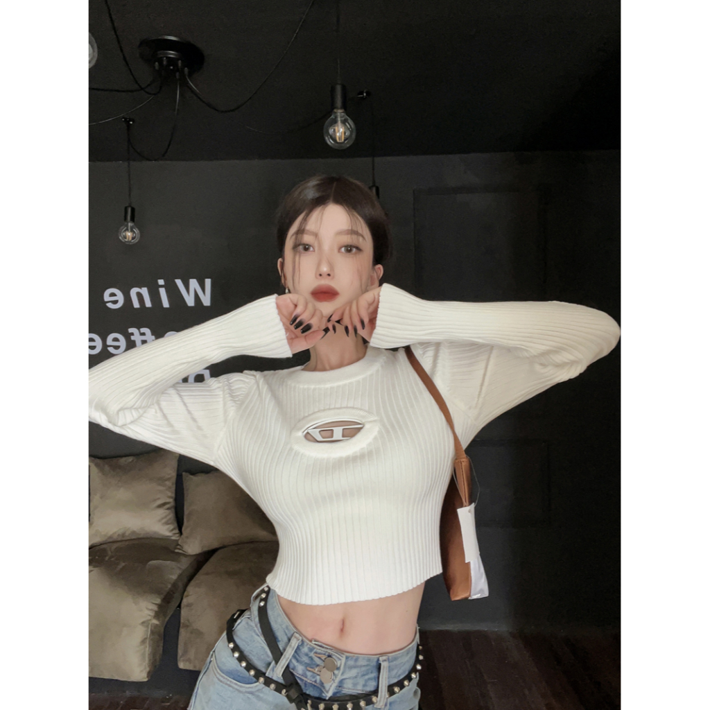 QADCOL Áo croptop Áo Dệt Kim Hai Màu Sắc Ôm Dáng Thời Trang Dành Cho Nữ