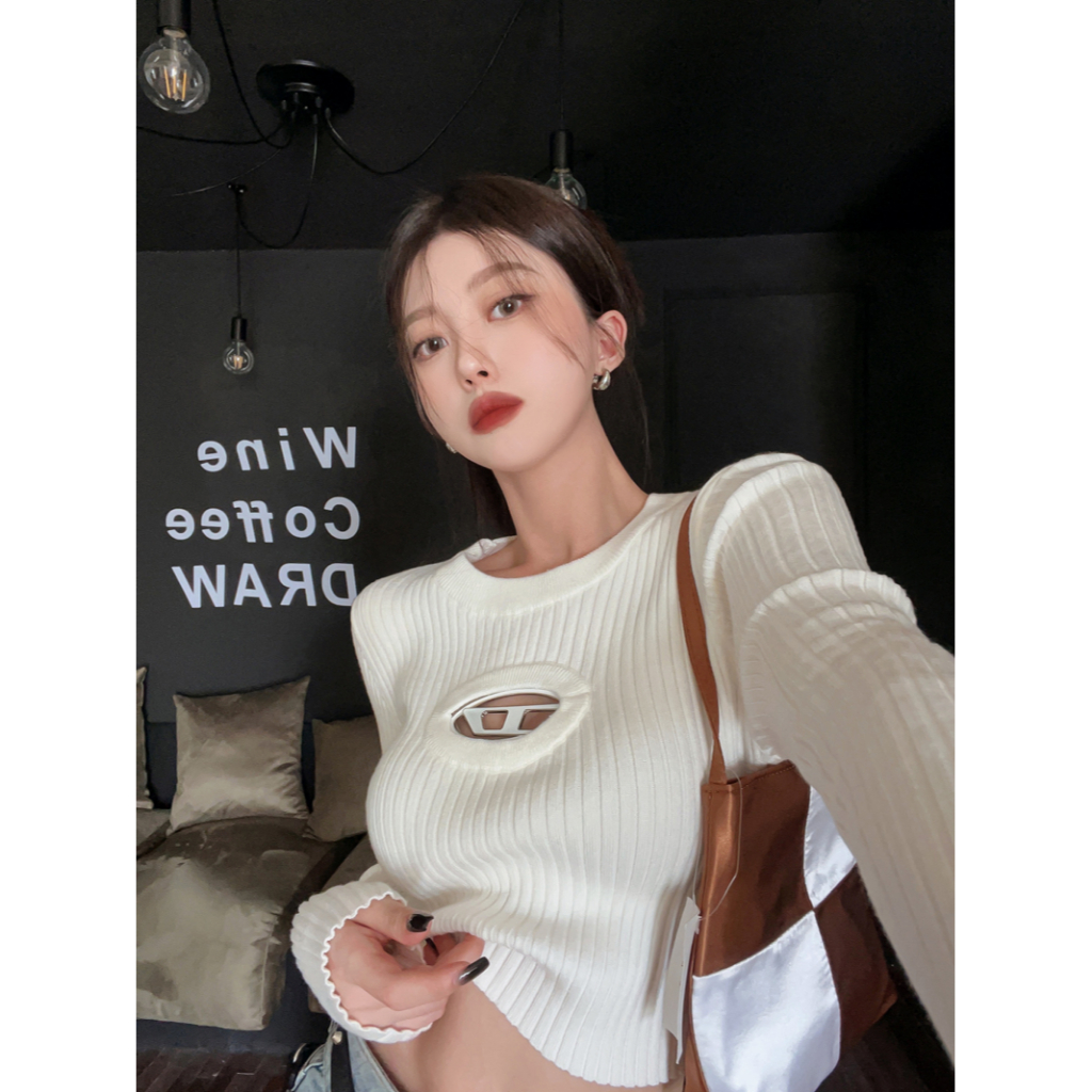 QADCOL Áo croptop Áo Dệt Kim Hai Màu Sắc Ôm Dáng Thời Trang Dành Cho Nữ