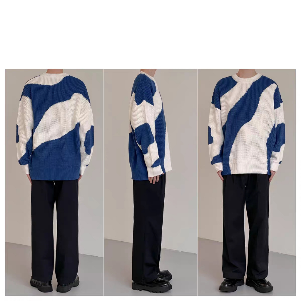 Yazhiniao Áo sweater Chui Đầu Dáng Rộng Phối Màu Tương Phản Cá Tính Cho Nam