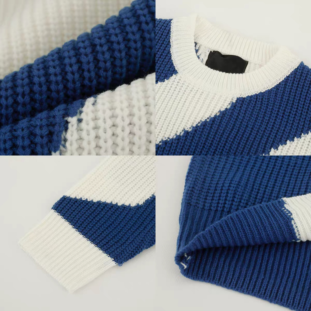 Yazhiniao Áo sweater Chui Đầu Dáng Rộng Phối Màu Tương Phản Cá Tính Cho Nam