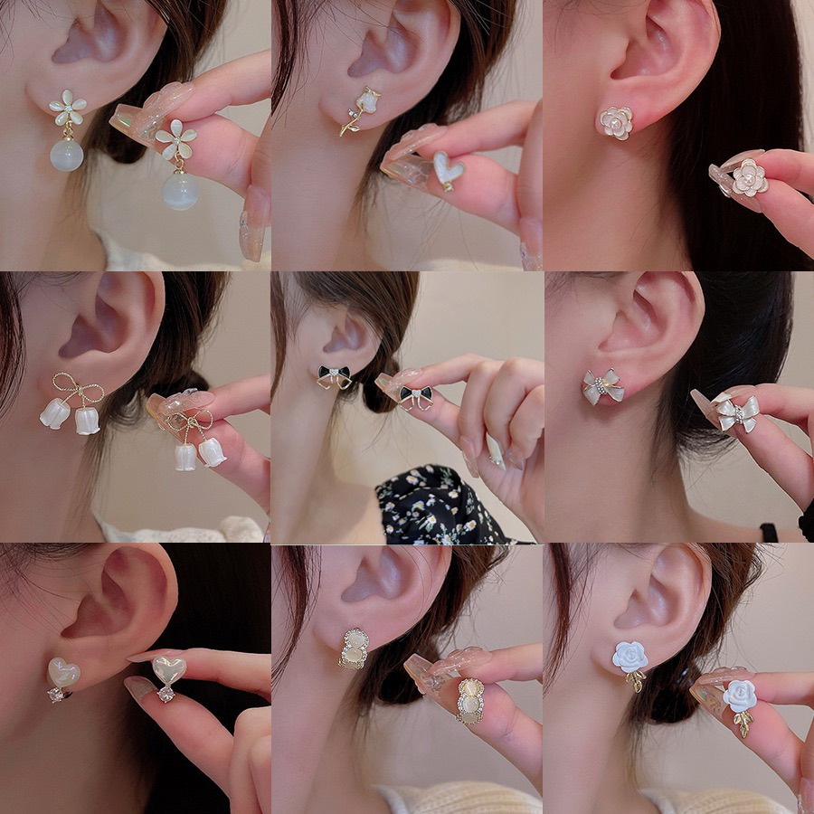 Đôi Khuyên Tai Đính Đá Và Ngọc Trai Phong Cách Hàn Quốc Thời Trang Cho Nữ