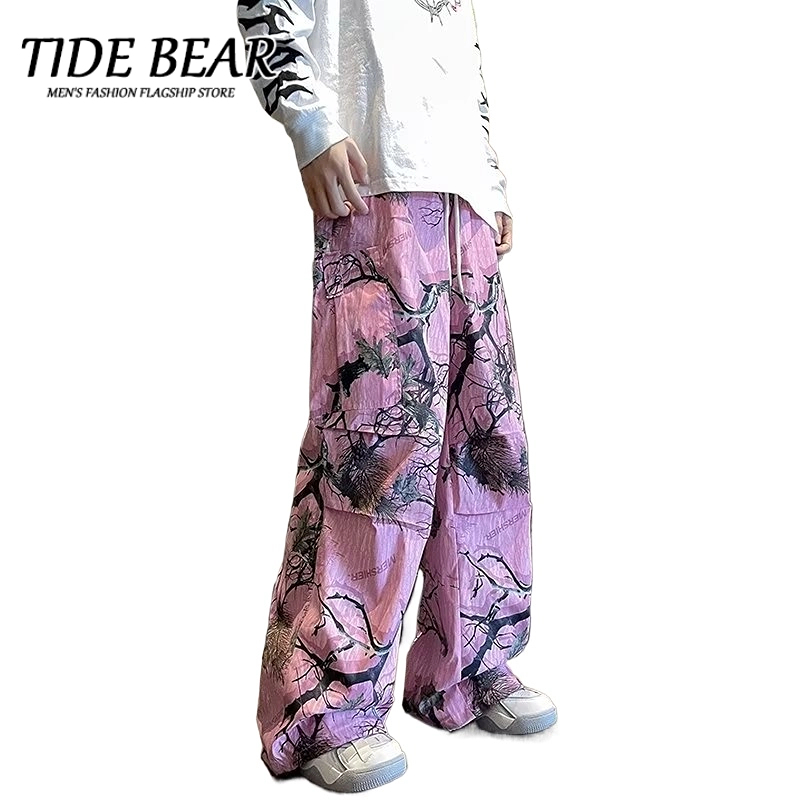 TIDE BEAR Quần Dài In Hình Nhánh Cây Phong Cách Hàn Quốc Đơn Giản Thoải Mái Cùng Phong Cách Dành Cho Nam Và Nữ