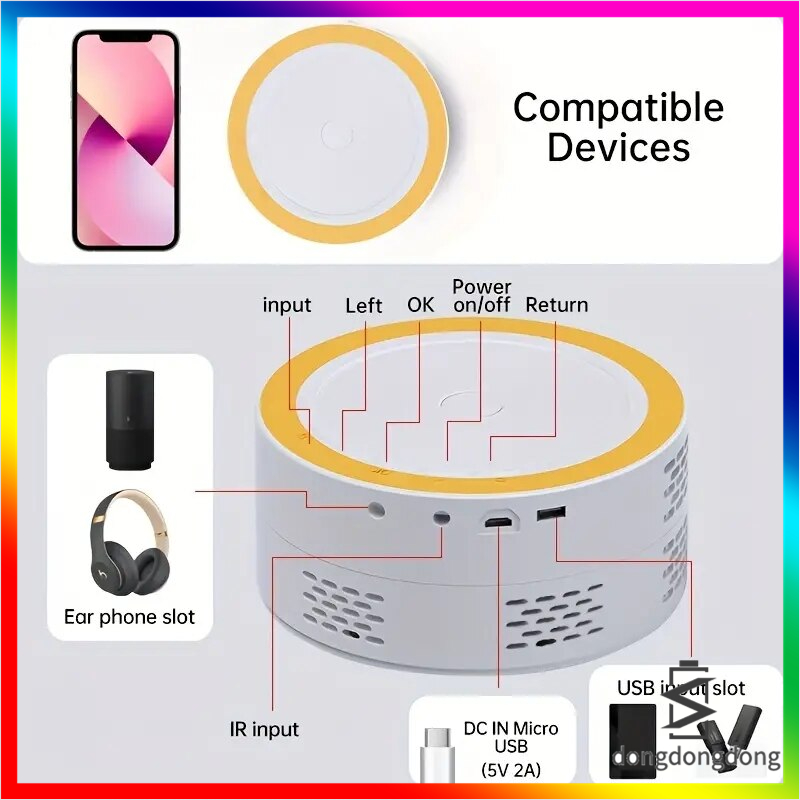 Salange Máy Chiếu Đèn led mini Hỗ Trợ Quay video 1080p usb Đồng Bộ Điện Thoại Thông Minh Cho Trẻ Em pk yt200