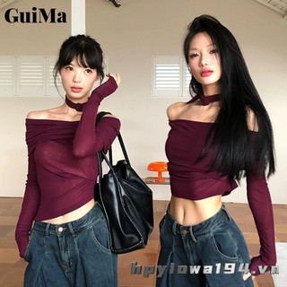 Áo thun nữ một vai dài tay Audday Áo crop top lệch vai gợi cảm