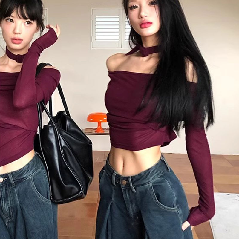 Áo croptop GUI MA tay dài trễ vai quyến rũ thời trang cho nữ