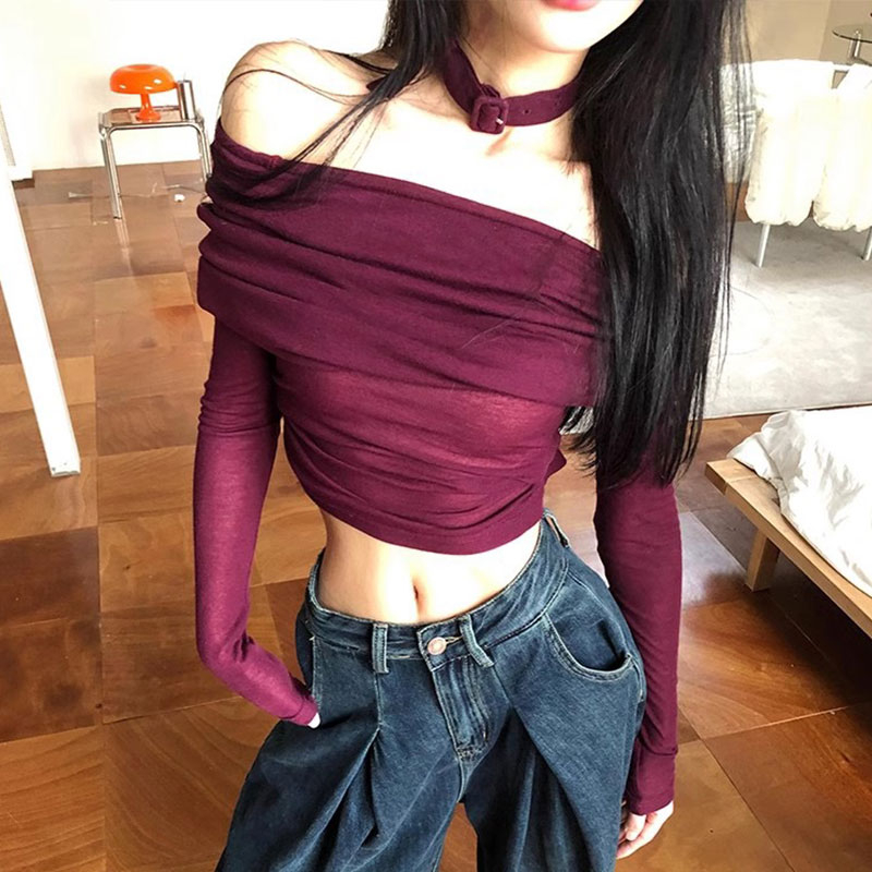 Áo croptop GUI MA tay dài trễ vai quyến rũ thời trang cho nữ