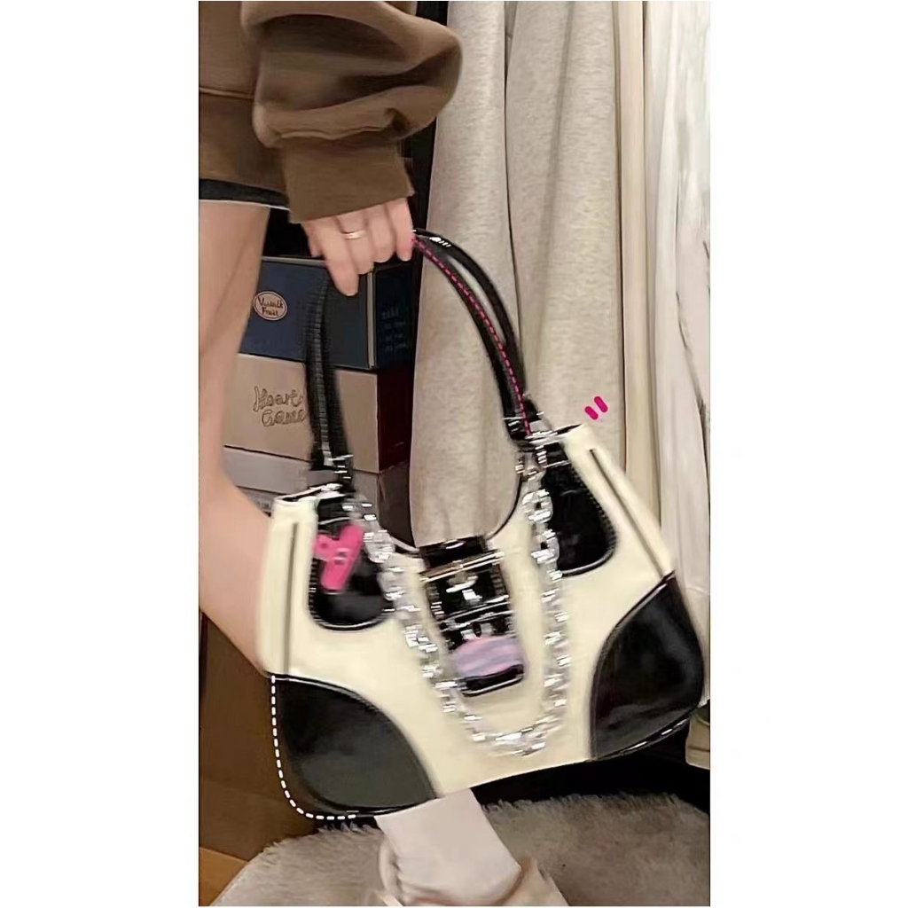 Túi Xách Đeo Vai Vải canvas Phối Dây Xích Bằng Da Bóng Sang Trọng Cho Nữ