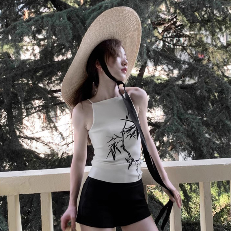 Áo tank Top Dệt Kim Sát Nách In Họa Tiết Kiểu Trung Hoa Thời Trang Mùa Hè Cho Nữ
