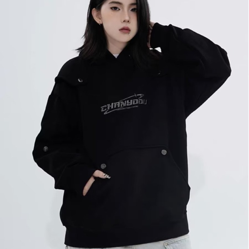 YOUTANG Áo Sweatshirt Có Mũ Trùm Dáng Rộng Phong Cách Đường Phố Mỹ Thời Trang Thu Đông 2023 Dành Cho Nam Nữ
