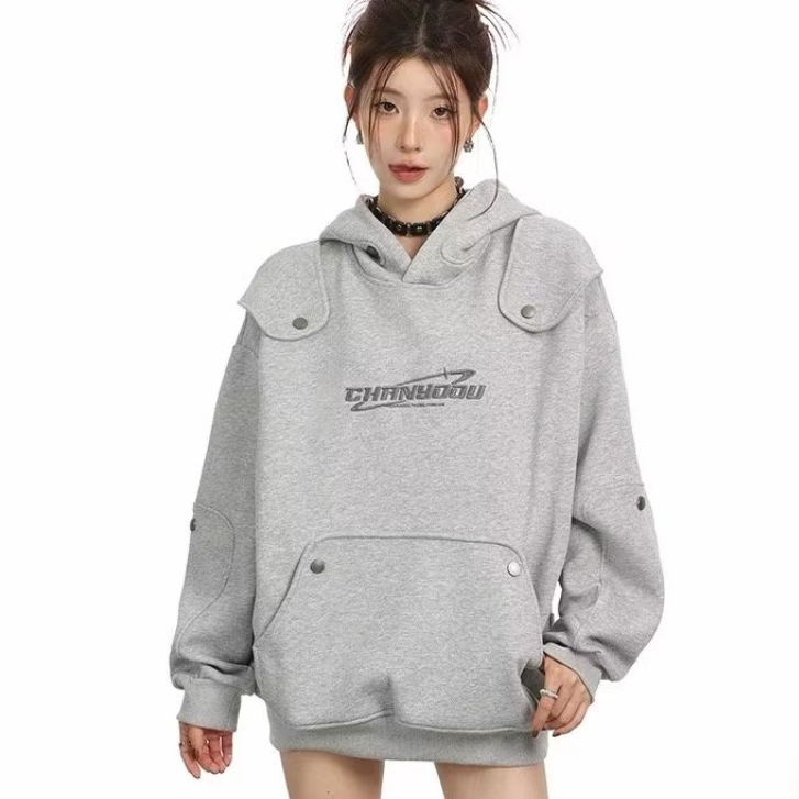 YOUTANG Áo Sweatshirt Có Mũ Trùm Dáng Rộng Phong Cách Đường Phố Mỹ Thời Trang Thu Đông 2023 Dành Cho Nam Nữ