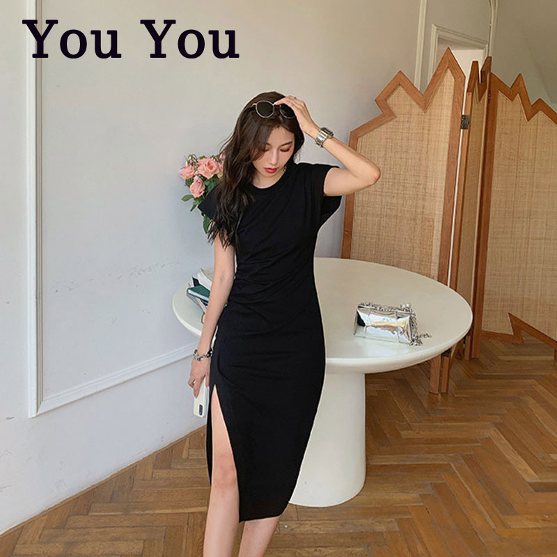You You Đầm Thun Dáng Dài Ôm Eo Xẻ Tà Thời Trang Trẻ Trung Cho Nữ
