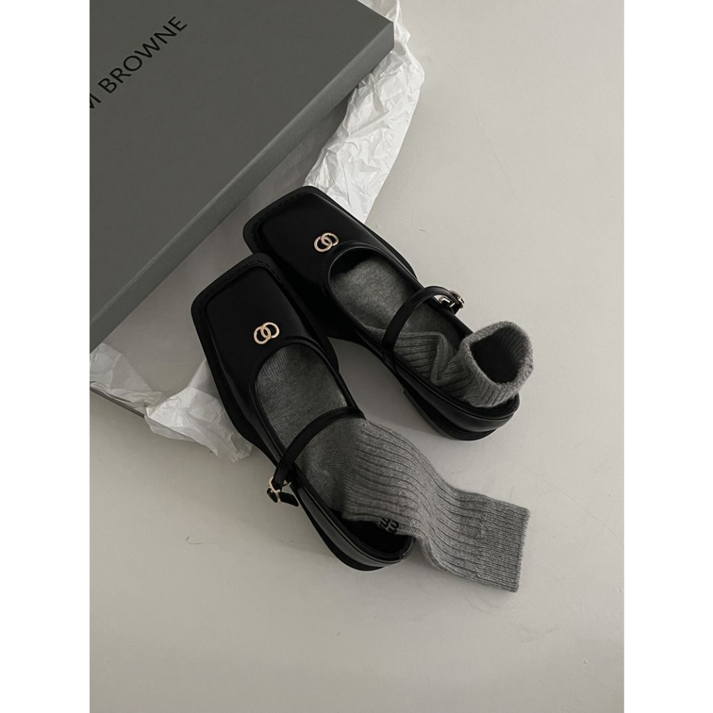 Giày Búp Bê Da Mũi Vuông Phong Cách vintage Pháp 2023 Cho Nữ