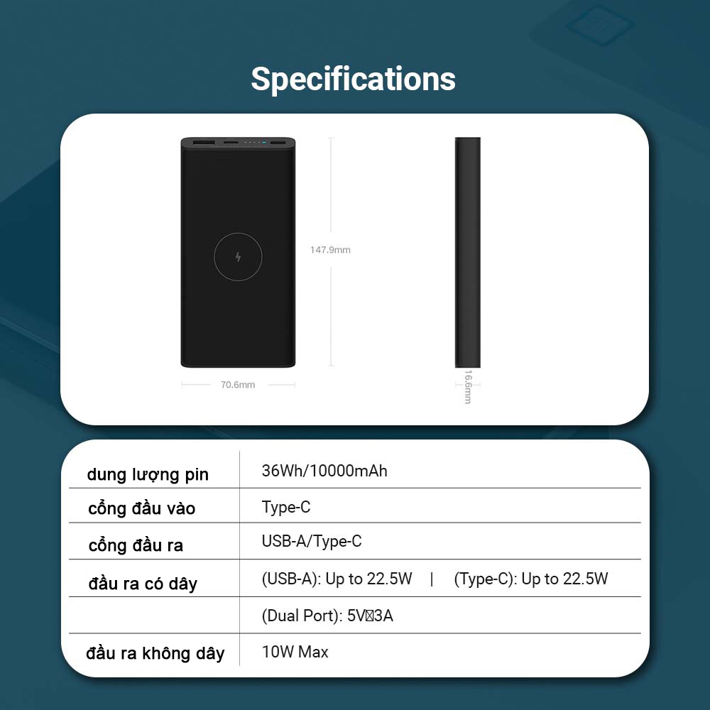 Sạc dự phòng không dây TAIPULING WPB15PDZM Xiaomi 10000mah sạc nhanh 22.5w 10w