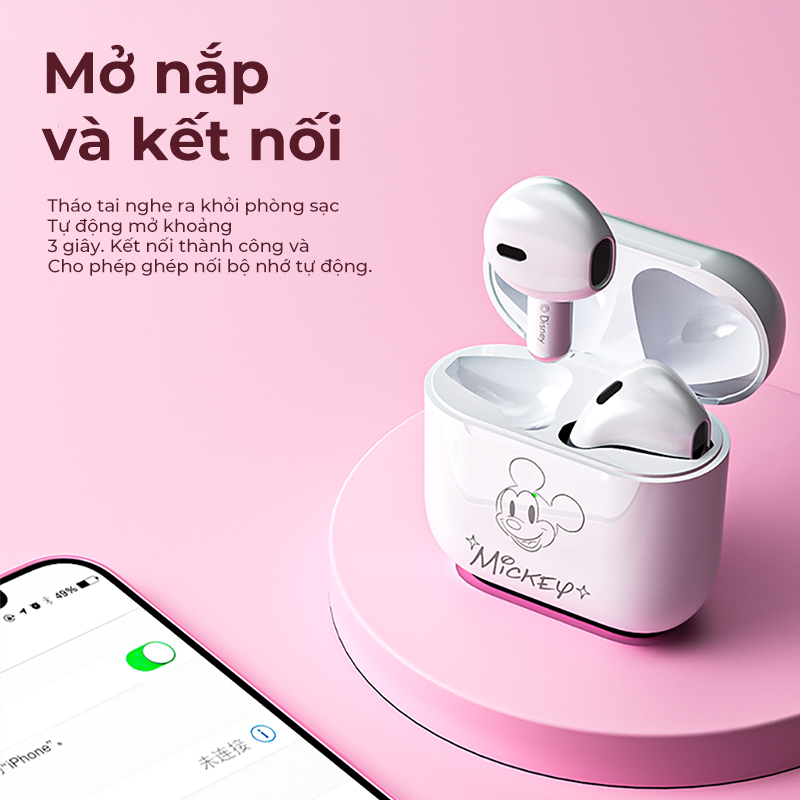Tai Nghe Nhét Tai Bluetooth Disney Pro4  không dây Earphone Giảm Tiếng ồn dễ Thương ở chế độ Chờ Lâu Có Micrô Cho oxiaomi