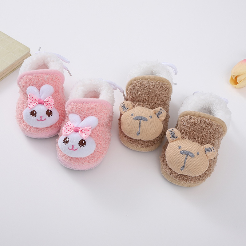 Giày Đế Mềm Bằng Vải cotton Phối Lông Kiểu Hoạt Hình Dễ Thương Cho Bé Sơ Sinh 0-18 Tháng Tuổi