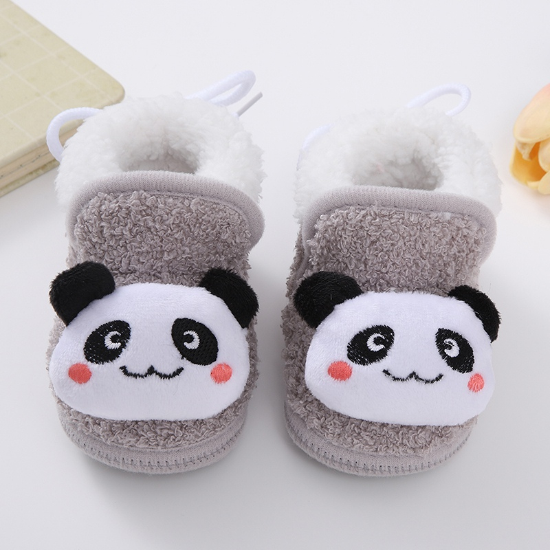Giày Đế Mềm Bằng Vải cotton Phối Lông Kiểu Hoạt Hình Dễ Thương Cho Bé Sơ Sinh 0-18 Tháng Tuổi