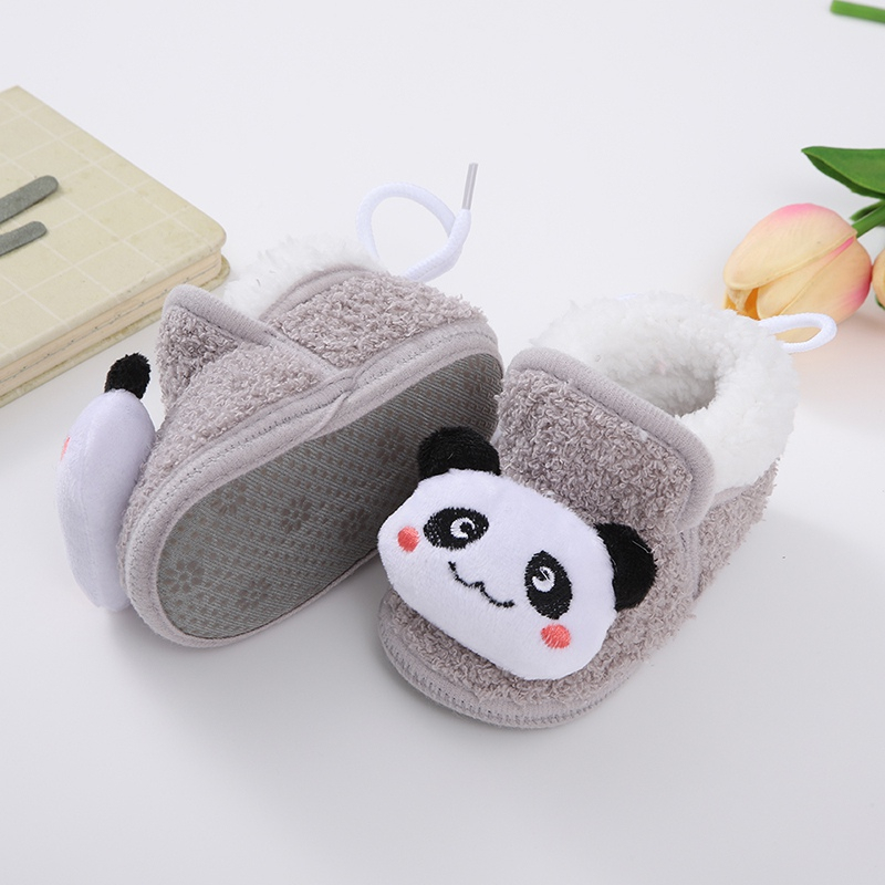 Giày Đế Mềm Bằng Vải cotton Phối Lông Kiểu Hoạt Hình Dễ Thương Cho Bé Sơ Sinh 0-18 Tháng Tuổi