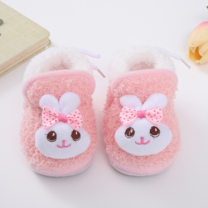 Giày Đế Mềm Bằng Vải cotton Phối Lông Kiểu Hoạt Hình Dễ Thương Cho Bé Sơ Sinh 0-18 Tháng Tuổi