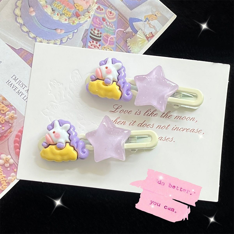 Miumiua🔮Kẹp Tóc Hình Ngôi Sao / Kỳ Lân / Đám Mây / Mặt Trăng Màu Tím Ngọt Ngào Cho Nữ vn