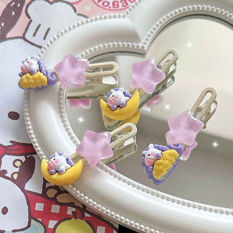 Miumiua🔮Kẹp Tóc Hình Ngôi Sao / Kỳ Lân / Đám Mây / Mặt Trăng Màu Tím Ngọt Ngào Cho Nữ vn