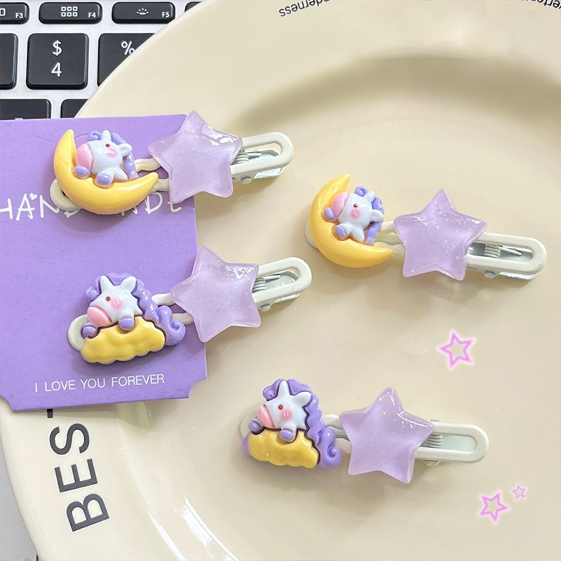 Miumiua🔮Kẹp Tóc Hình Ngôi Sao / Kỳ Lân / Đám Mây / Mặt Trăng Màu Tím Ngọt Ngào Cho Nữ vn
