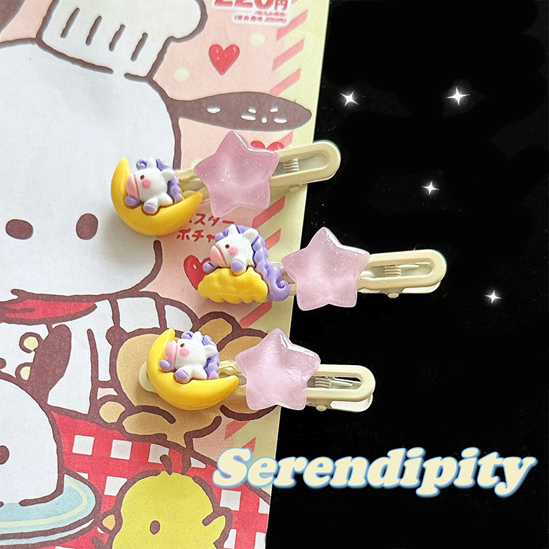 Miumiua🔮Kẹp Tóc Hình Ngôi Sao / Kỳ Lân / Đám Mây / Mặt Trăng Màu Tím Ngọt Ngào Cho Nữ vn