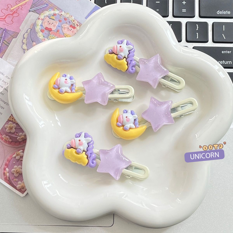 Miumiua🔮Kẹp Tóc Hình Ngôi Sao / Kỳ Lân / Đám Mây / Mặt Trăng Màu Tím Ngọt Ngào Cho Nữ vn