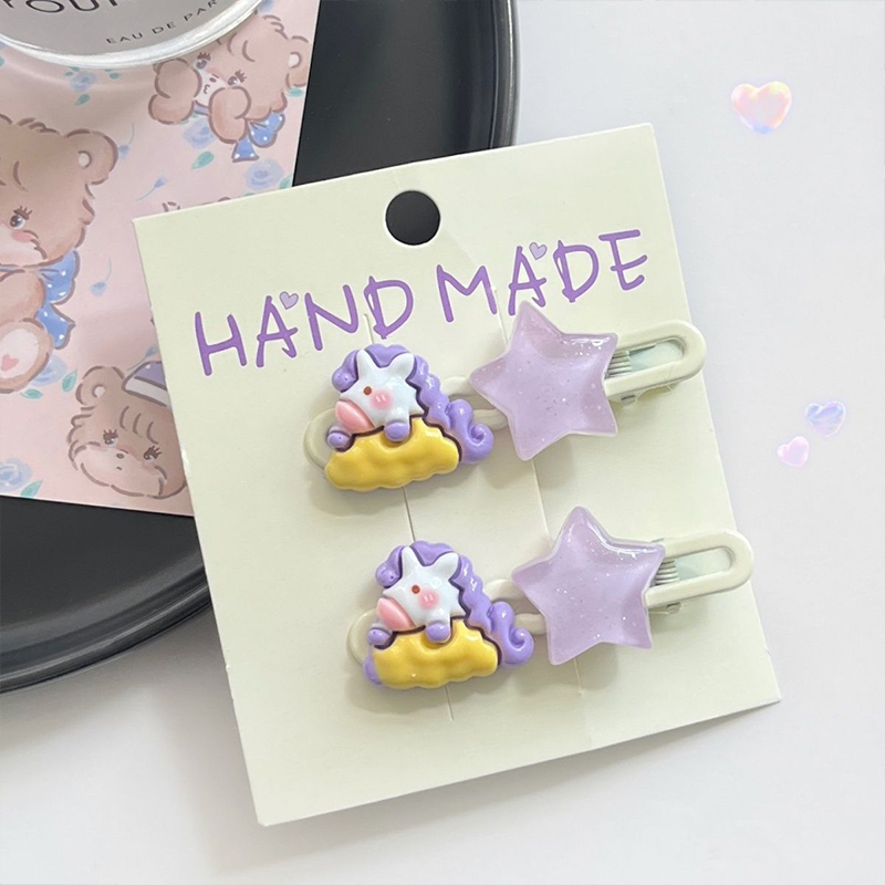 Miumiua🔮Kẹp Tóc Hình Ngôi Sao / Kỳ Lân / Đám Mây / Mặt Trăng Màu Tím Ngọt Ngào Cho Nữ vn