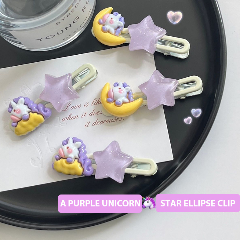 Miumiua🔮Kẹp Tóc Hình Ngôi Sao / Kỳ Lân / Đám Mây / Mặt Trăng Màu Tím Ngọt Ngào Cho Nữ vn