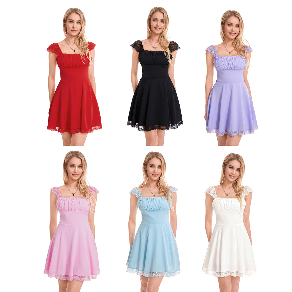 Đầm Chữ A Ngắn Tay Màu Trơn Phong Cách Vintage Nữ Tính