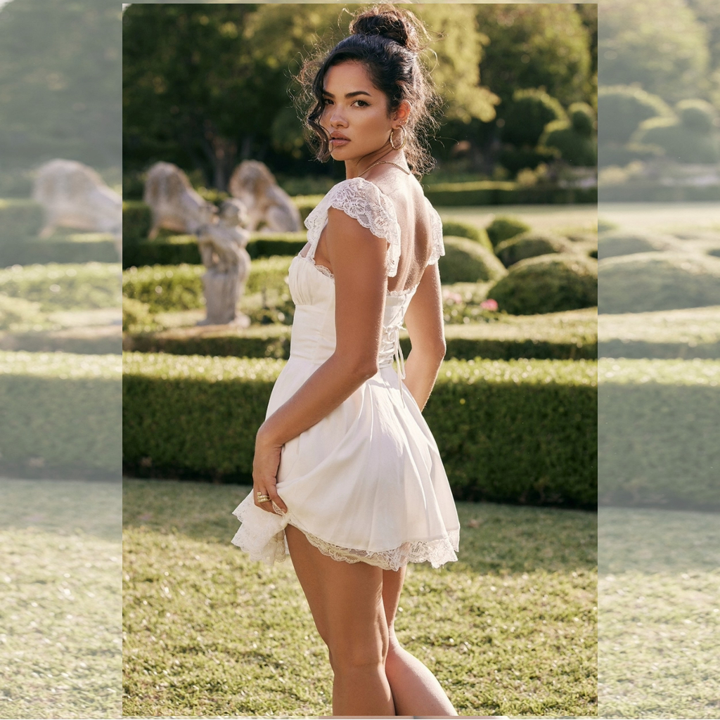 Đầm Chữ A Ngắn Tay Màu Trơn Phong Cách Vintage Nữ Tính