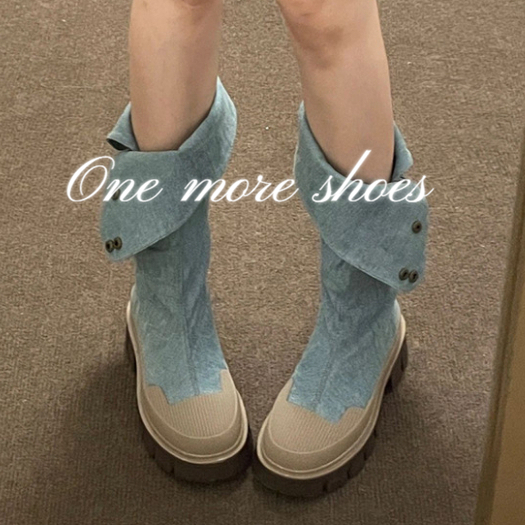 One more shoes⭐Giày Bốt Cao Gót Mũi Tròn Màu Sắc Thời Trang Thu Đông Phong Cách Âu Mỹ