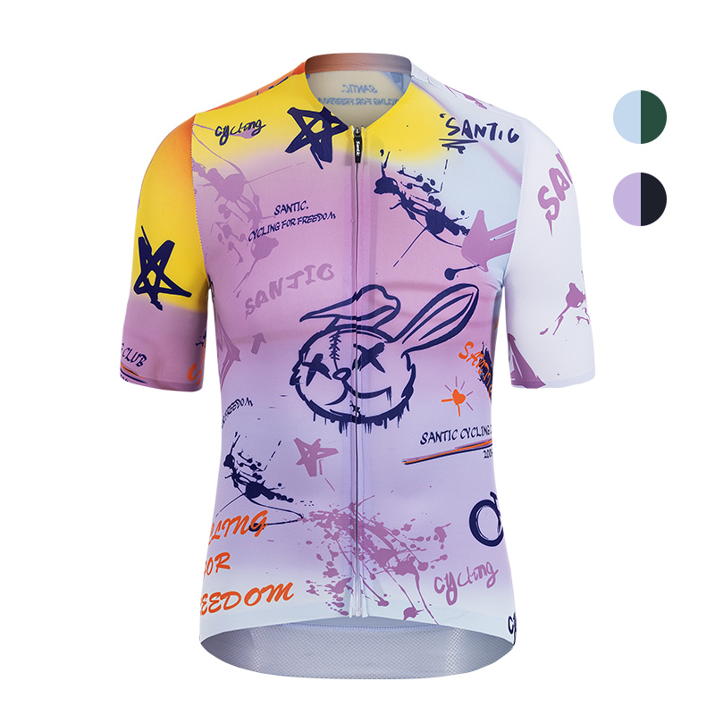 Áo jersey SANTIC W3C02227 tay ngắn thoáng khí đạp xe chuyên dụng cho unisex
