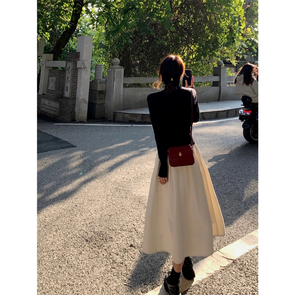Xiaozhainv Set Áo cardigan Dệt Kim Cổ Chữ v Dài Tay + Chân Váy Chữ a Lưng Cao Thời Trang Hàn Quốc Cho Nữ