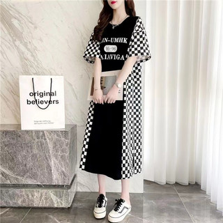 Đầm nữ tay ngắn dáng rộng họa tiết caro