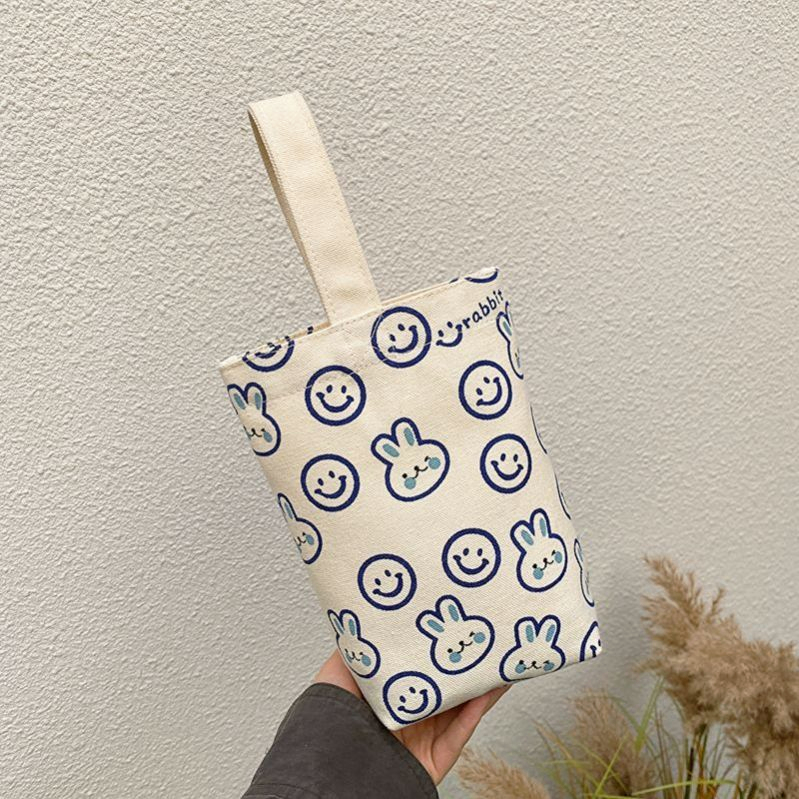 Dễ Thương Túi canvas Đựng Bình Nước In Hình Thỏ Đáng Yêu