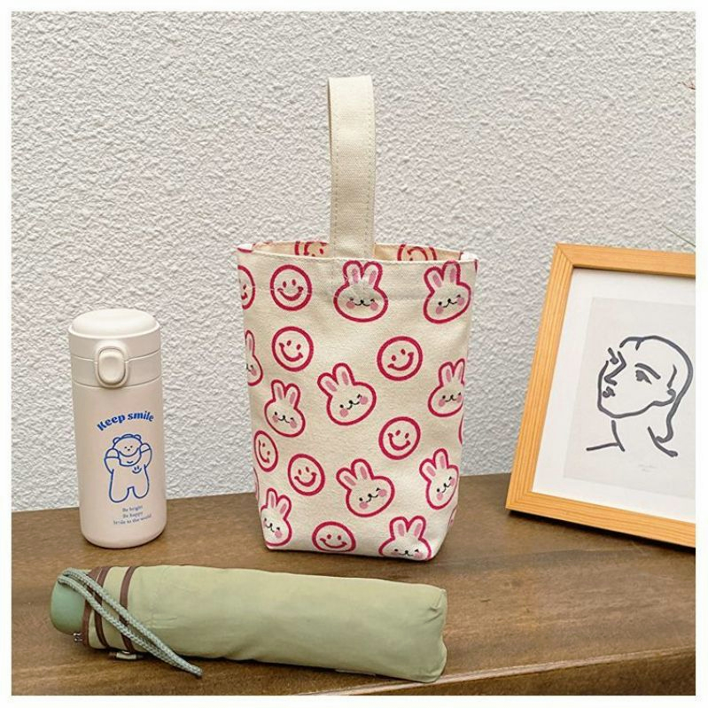 Dễ Thương Túi canvas Đựng Bình Nước In Hình Thỏ Đáng Yêu